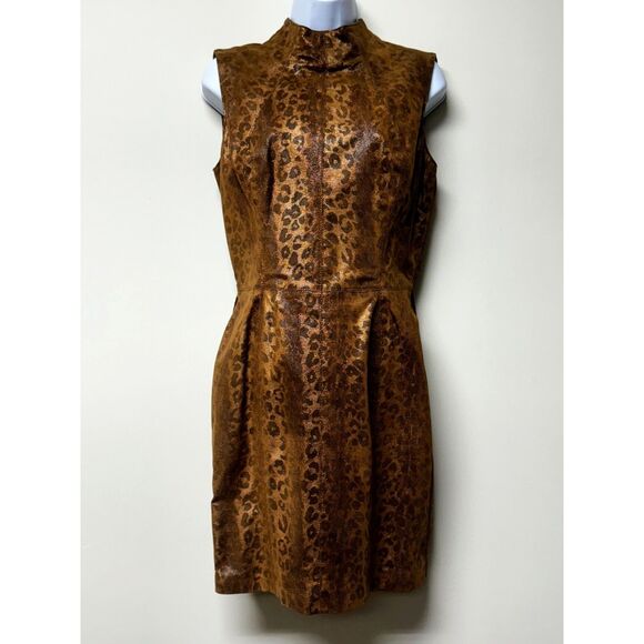 MICHAEL HOBAN NORTH BEACH LEATHER Vintage Leopard Keyhole Back Mini Dress, Sz 9 - Picture 1 of 9